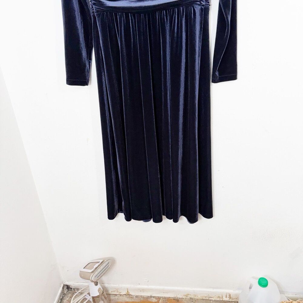 BODEN Lois Velvet Midi Dress Navy Blue US 4R UK 8R Long Sleeve Unlined Stretchy - Picture 8 of 11